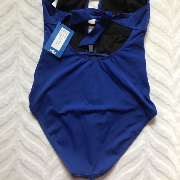 One-piece Swimsuit Royal Blue Deep V Halter Top - Picture 5 of 9